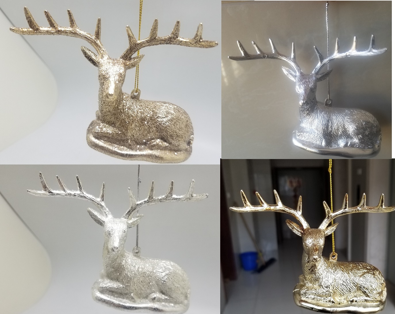 4 ea Merry Lane Foil Finish Reindeer Christmas tree Ornaments - Click Image to Close
